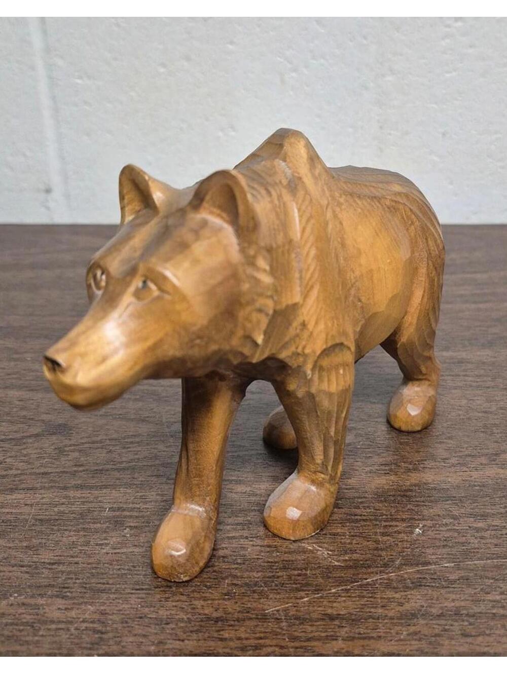 Hand-Carved Wooden Bear Figurine